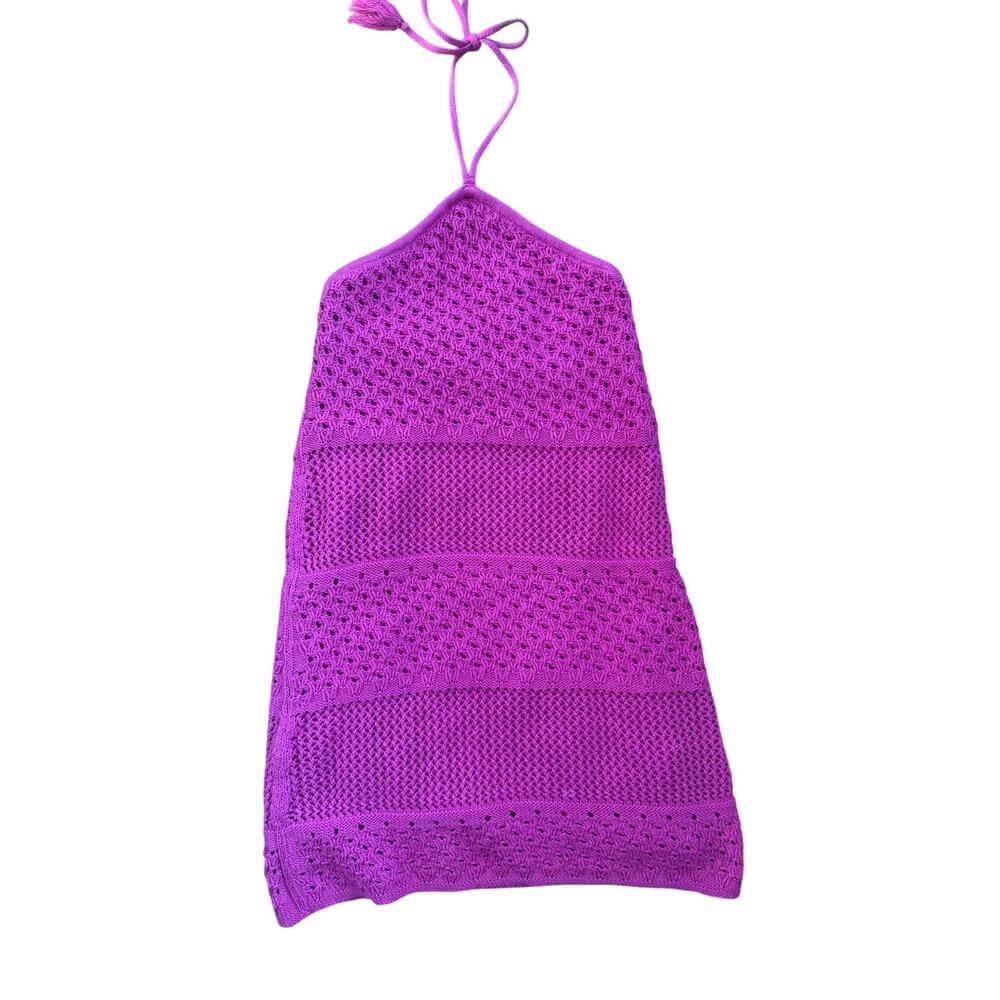 Old Navy Pink Crochet Halter Mini Dress XS Open Knit Beach Cover Up Boho